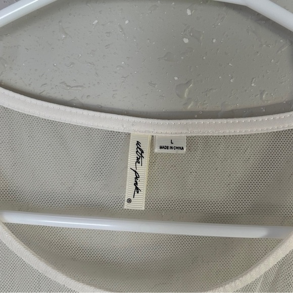 Ultra Pink OffWhite Cream Sheer Flowy Boho Bohemian Lace Blouse Summer Large - Picture 3 of 6